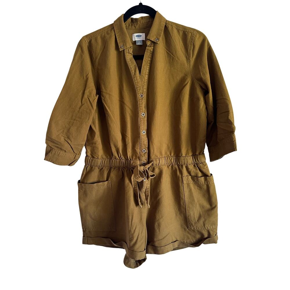 Old Navy Linen Blend Shorts Utility Style Romper Bronze Color Size Medium